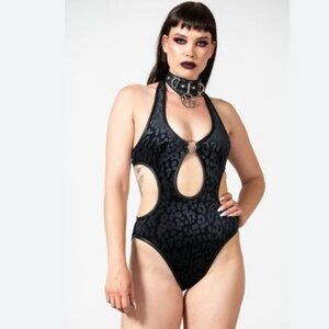 Killstar BARBARELLA Halter Velvet Leopard Body Suit NWT L